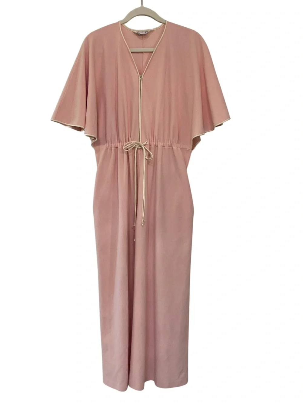Vanity Fair Vintage 80s Hostess Lounge Dress Robe Pink Zip Front Pockets Medium